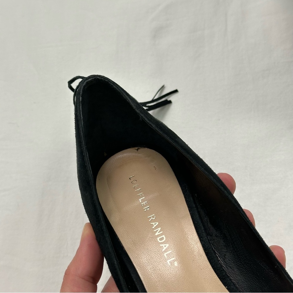Loeffler Randall Pari Fringe Pumps Size 8.5 Black Heel Pointed Toe Suede Leather - Picture 7 of 13